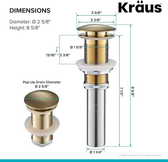 KRAUS Pop-Up Drain in Brushed Gold, PU-10BG