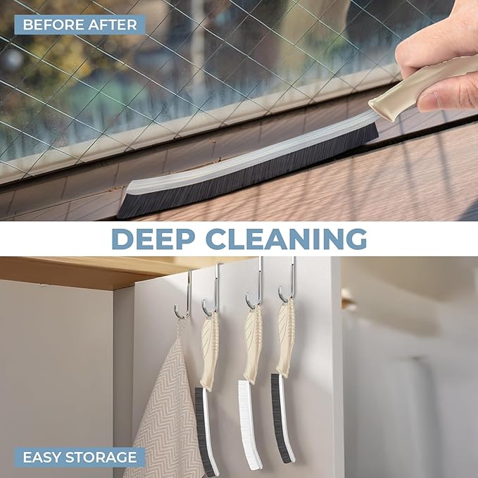 3Pcs Cleaning Brush - Includes Soft Bristle, Hard Crevice, Multifunctional Grout Brush, Auto Vent Wheel, Kitchen House Cleaning Tools (Khaki)