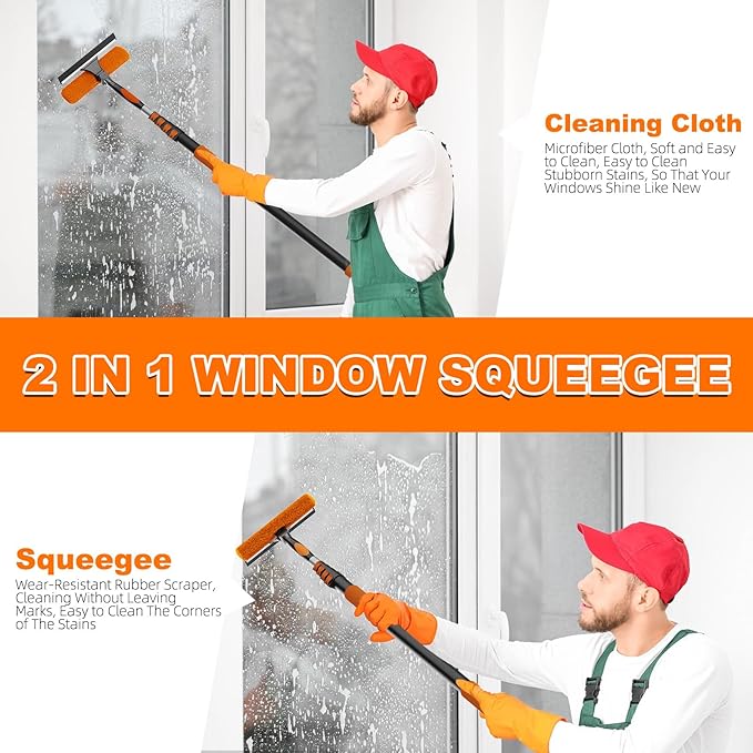 20FT Reach High Ceiling Duster Kit, Window Cleaning kit with 3-12FT Extension Pole, Fan Duster for Ceiling Fan Blades, Microfiber Feather Duster, Rotatable Window Squeegee and Cobweb Duster