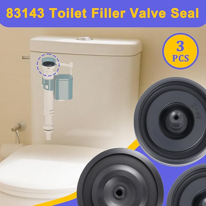 3 Pack Toilet Fill Valve Seal replacement for Kohler 83143 - Compatible with Fluidmaster 200/242/400/747 Models - Durable Rubber Diaphragm Assembly for DIY Leak Prevention & Tank Repair