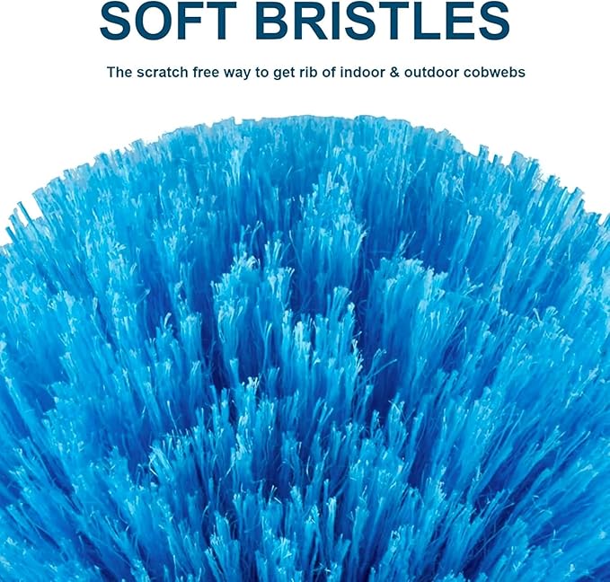 Screw on Cobweb Duster Brush Head | Spider Web Brush for Outdoor and Indoor Web Cleaning, Twist-On Corner Duster Fits Standard US 3/4 Inch Acme Threaded Poles (Pole Not Included) (Blue)