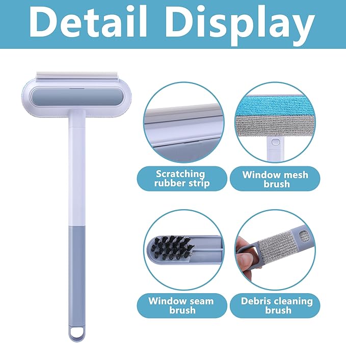 moonoom 2 Pcs 4 in1 Mesh Screen Cleaner, Detachable Window Screen Cleanning Brush with Wet and Dry Dual-Use, Multi-functional Window Glass Net Cleaner Tool for Dusty Corners