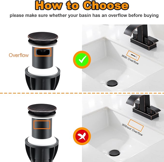 Pop Up Bathroom Sink Drain - Bathroom Sink Stopper with Overflow for Faucet Vessel, Push Type Bathroom Sink Vanity Assembly with Strainer, Oil Rubbed Bronze