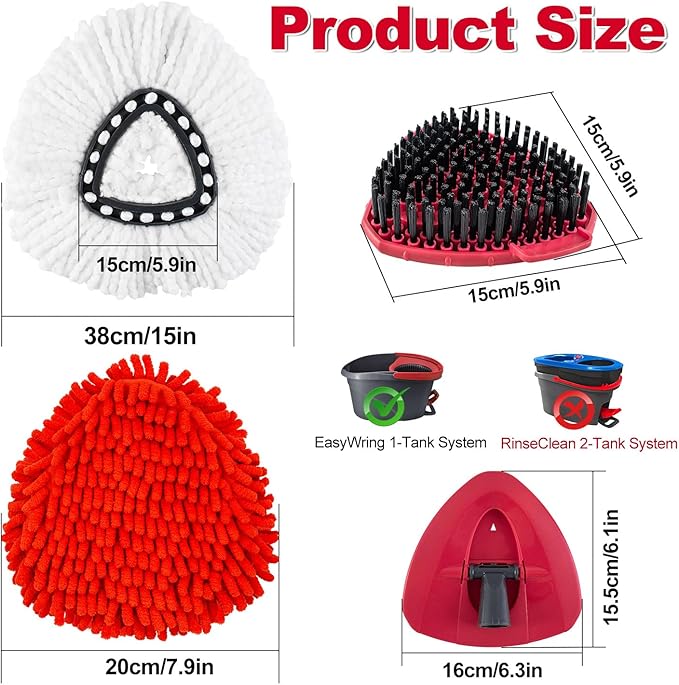Mop Heads Replacements for Ocedar, Mop Replace Head for o Cedar Easywring 1 Tank, Spin Mop Replacement Head Include 4 Pack Spin Mop Refills Deep Cleaning, 1 Scrubber Mop Head and 1 Mop Base