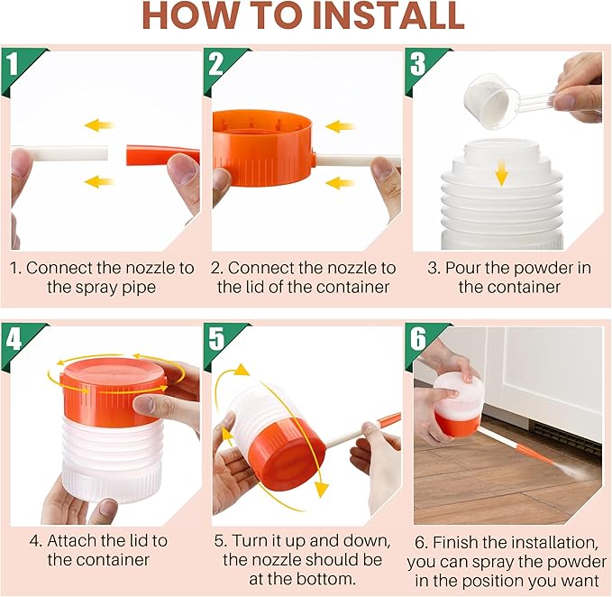 2 Pack Diatomaceous Earth Powder Duster with 6 Inch Nozzle, Diatomaceous Earth Spray Powder Applicator for Pest Control, Gardening & Home Maintenance, Indoor & Outdoor Use (Orange)
