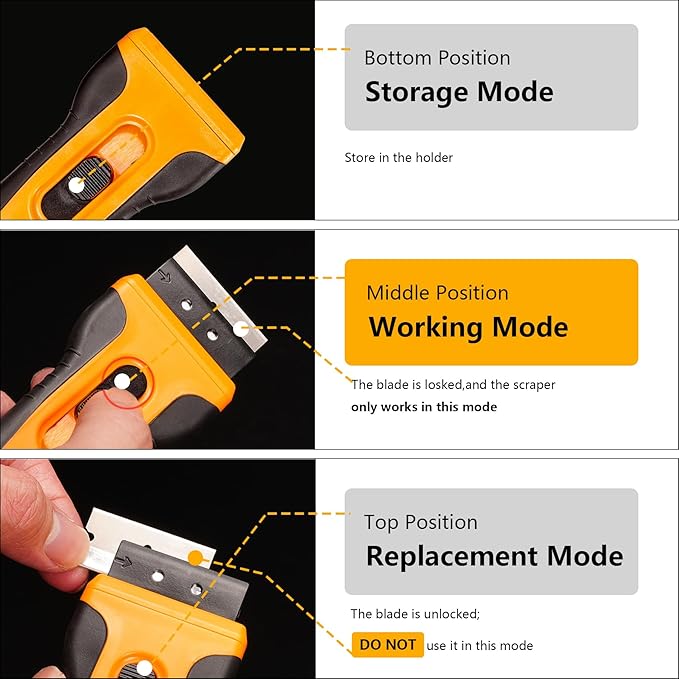 Razor Blade Scraper Tool Cleaning Sticky Residue Cooking Stains Paint on Glass Window Multi-Surface Handy Paint Scraper with 15pcs SK5 Blades 2pcs Crevice Cleaning Brush Included