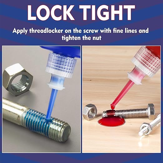 Thread Lock Blue and Red, Threadlocker Medium and High Strength, Thread Locker for Nuts, Bolts, Fasteners and Metals, Against Losening and Leakage (50 mlx2)