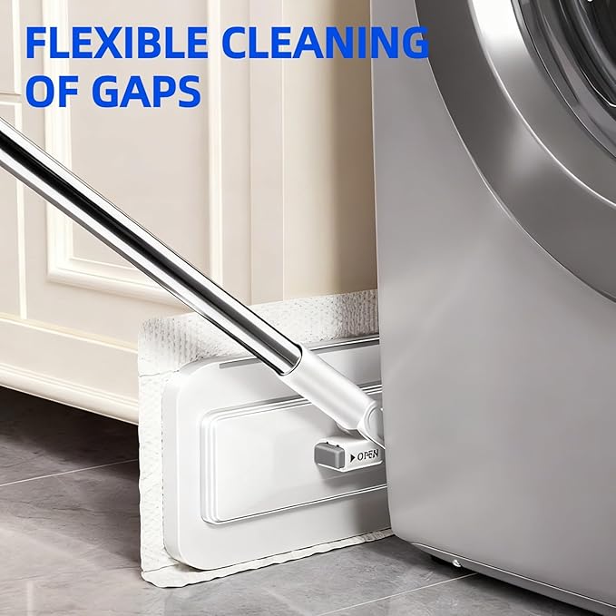 Snap Grip Mini Mop with a Mini Foldable Desktop Mop, Zero-Touch Gap Dust Cleaner with 39in Stick & Locking Head, Dry Wet Disposable Dust Mop for Kitchen Wall Bathroom Toilet Corners (Lazy Mops Set)