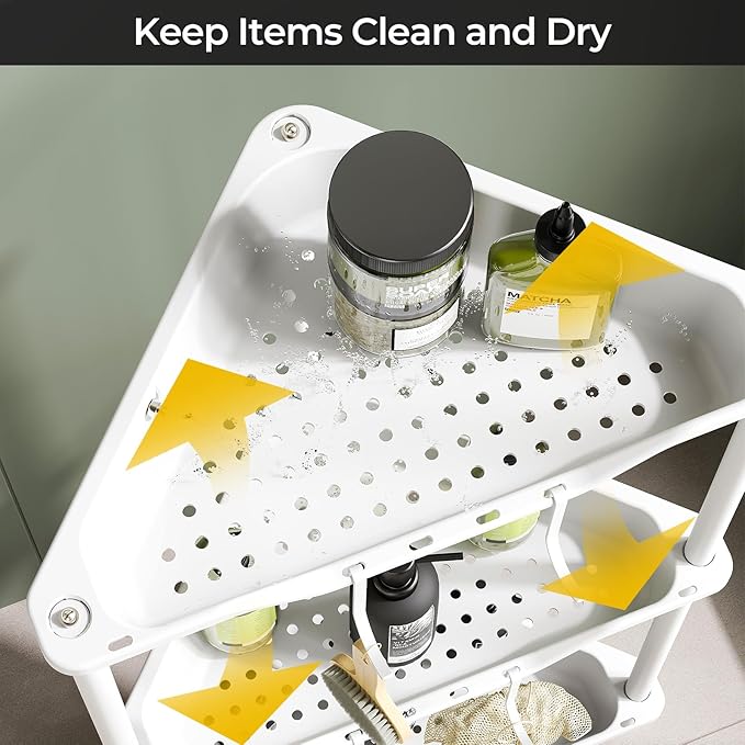 ODesign 5 Tier Floor Standing Corner Shower Caddy Organizer, Plastic Metal Floor Corner Shelf Storage Rack for Bathroom White - Rustproof