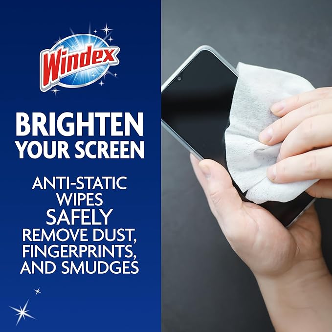 Windex Electronic Cleaning Wipes, Pre-Moistened Screen Wipes for TVs, Phones, and Other Electronics, Resealable for a Freshness Lock, 25 Count (Pack of 3)