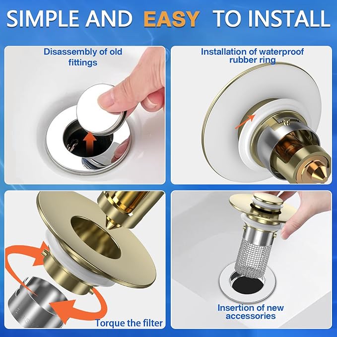 Bathroom Sink Drain Strainer,(3PCS) Pop-up Sink Drain Strainer with Removable Stainless Steel Strainer Basket Hair Catcher, Bathroom Sink Strainer for Bathroom Sink Stopper Replacement
