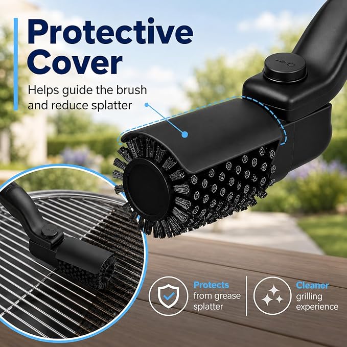 Vahrelo Grillmaster Pro Electric Grill Brush for Outdoor Grill, Cordless Rotary Cleaning Brush with Detachable Heads, Protective Cover, Type C Rechargeable BBQ Tool for Summer Cookouts