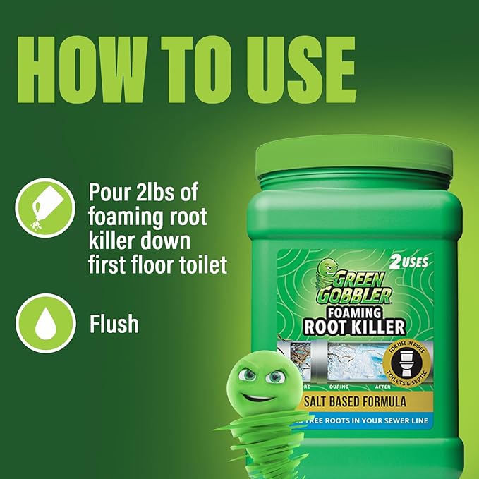 Green Gobbler, FOAMING Root Killer | Kills Tree Roots in Pipes & Sewer Lines | Contains No Copper Sulfate | Safe for Pipes and Septic - 2 USES, 4 LBS