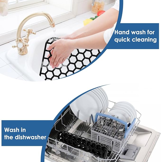 2 Pack Silicone Sink Protectors for Kitchen Sink - 12" x 11" Kitchen Grid Accessory, Non-Slip Heat-Resistant Mat for Bottom of Porcelain Stainless Steel, Dishwasher Safe (Black)