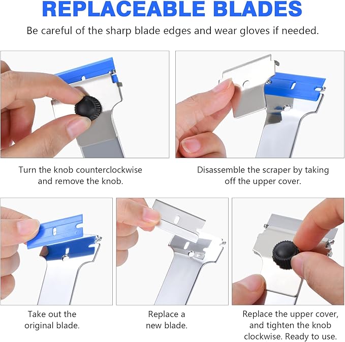 Razor Blade Scraper Tool with 20 Extra Replacement Blades (Metal & Plastic), Long Handle Scraper Tool for Cleaning Cooktop, Tile, Paint, Window Glass Scraper
