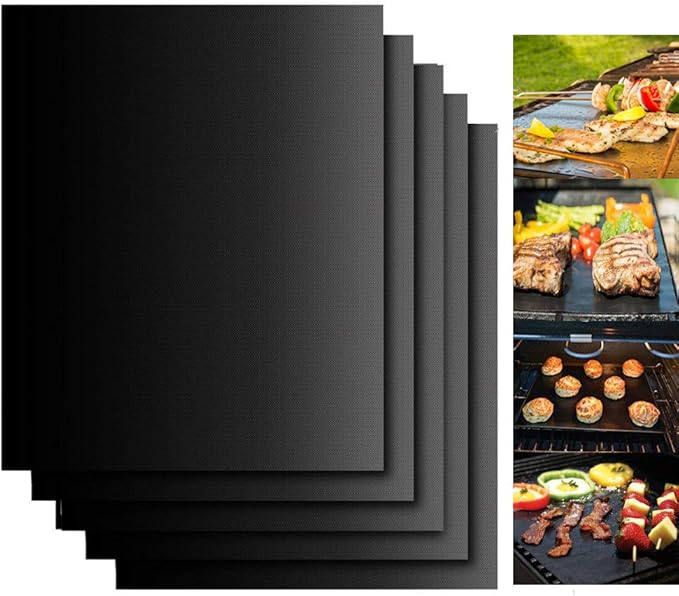 Dailyart 19x15inch Grill Mats for Outdoor Grill, Set of 5 Non-Stick Teflon Grill Mat, Upgraded & Enlarged Reusable Grill Mats for Grilling, BBQ Grilling Accessories for Gas, Charcoal, Electric