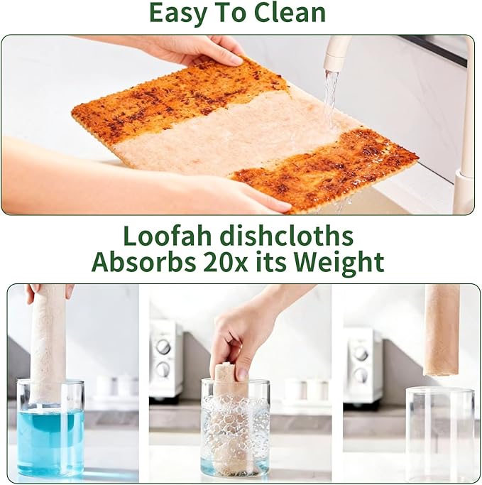 15 Pack Reusable Kitchen Rags for Counter, Made of Degradable and Compostable Loofah Fiber, 7.87"*7.87" Soft and Odor-Free, no Deformation, no Shrinkage After Drying