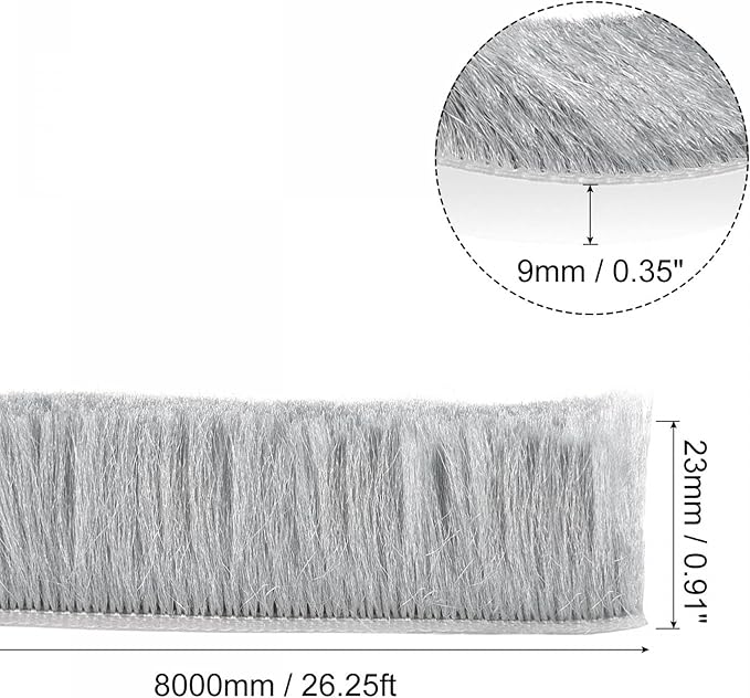 uxcell Weather Stripping Brush, 26ft L x 0.35" W x 0.9" H Self-Adhesive Seal Weatherstrip Sweep Brush Gray for Door Window