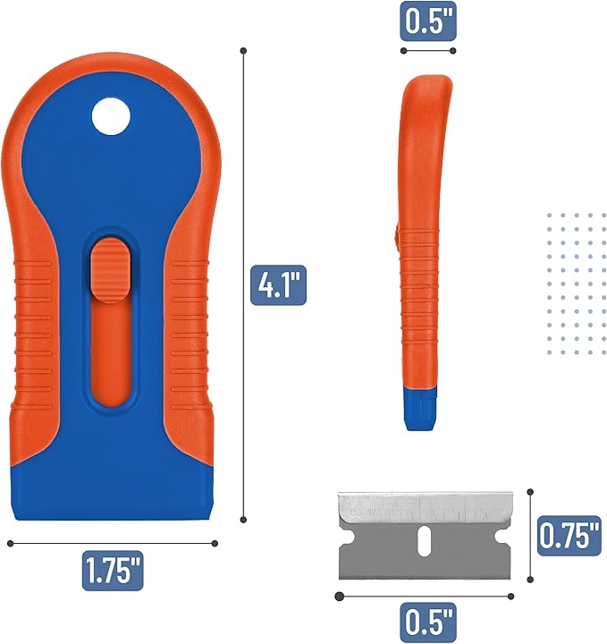 Bates- Razor Blade Scraper Tool, 2 Pack, 30 Extra Steel Blades, Anti-Slip Ergonomic Handle Design, Razor Scraper Set for Cleaning Window, Paint, Oven, Glass, Stove
