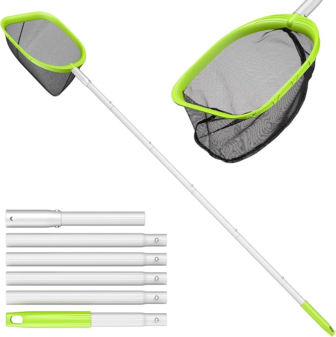 Mowend 【Upgrade】 Pool Net Total Length 6 Feet, Swimming Pool Skimmer Net with 6 Section Telescopic Aluminum Pole for Fast Cleaning Ponds, Hot Tub, and Spas, Pool Cleaner Supplies and Accessories