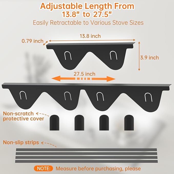 Stove Gap Covers Stainless Steel - 2 Pack Stove Gap Filler, Retractable Length 13.8" to 27.5", Width 0.79" Stove Side Gap Covers for Kitchen, Range Trim Kit, Heat Resistant Gap Guards for Gaps