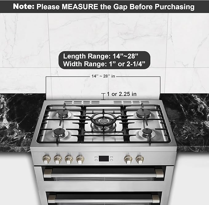 15.7" - 28" Stove Gap Filler, Slide-in Range Rear Filler Kit - Stainless Steel Backsplash for Stove, Easy to Install Backsplash Behind Stove Between Stove Range and Wall for Most Kitchen Stoves -Black