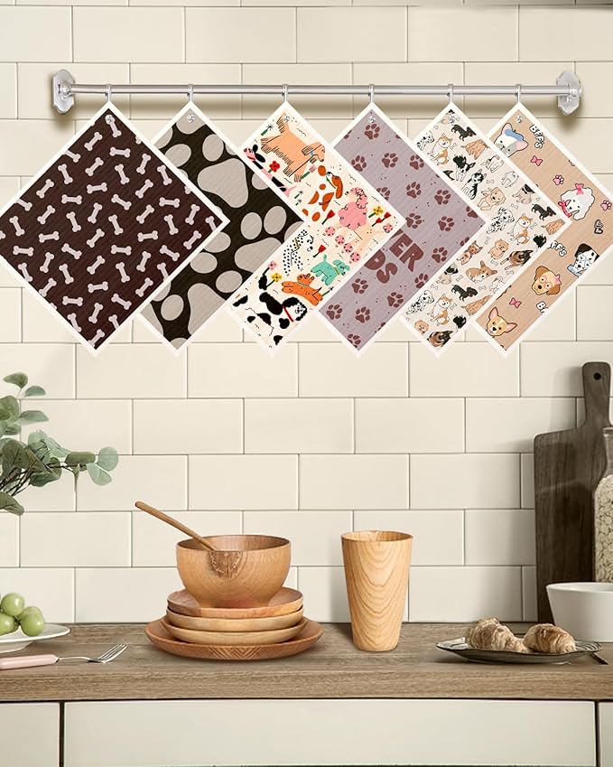 Miss Adola Kitchen Swedish Dishcloths with Hooks - 6 Pack Reusable Dish Cloths for Washing Dishes Fast Drying Cute Fun Swedish Dish Towels Washable Cleaning Sponge, Furry Dog