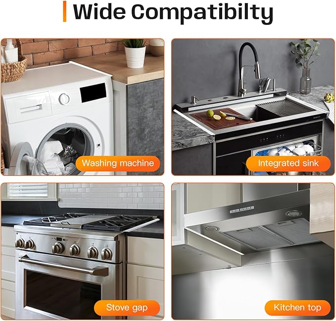 Stainless Steel Stove Gap Covers,Stove Gap Filler, Range Trim Kit, Stove Gap Guards, Heat Resistant and Easy to Clean, Easy retractable Length 13.8" to 27.5", Width 0.79",White(2PCS)