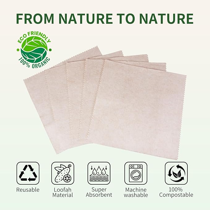 15 Pack Reusable Kitchen Rags for Counter, Made of Degradable and Compostable Loofah Fiber, 7.87"*7.87" Soft and Odor-Free, no Deformation, no Shrinkage After Drying