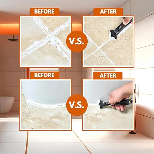 Silicone Caulking Tools 3 in 1, Sealant Finishing Tool with Grout Remove Scraper, Caulk Remover and Angle Scraper Glass Glue for Bathroom, Kitchen, Sink, Shower, Tile and Window Sealing