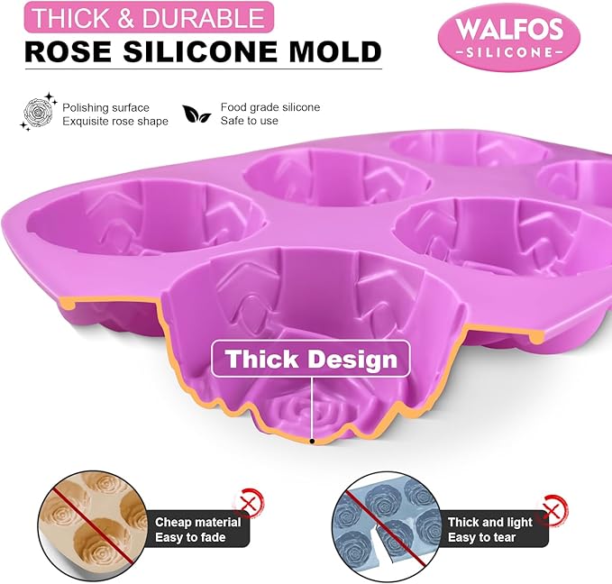 Walfos Rose Ice Cube Mold 2.8 Inch,Soap Mold, Make 12 Cute Flower Shape Ice. BPA Free and Dishwasher Safe.Easy to Pop Out.Perfect for Soap Cocktails Juice Whiskey Jelly Chocolate etc.(Set of 2 Pink)