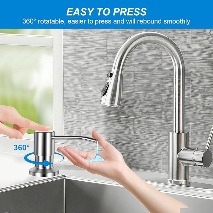 Soap Dispenser for Kitchen Sink, Upgrade Built in Sink Soap Dispenser Brushed Nickel, Countertop Sink Soap Dispenser Pump with 47" Extension Tube kit, No Need More Refills