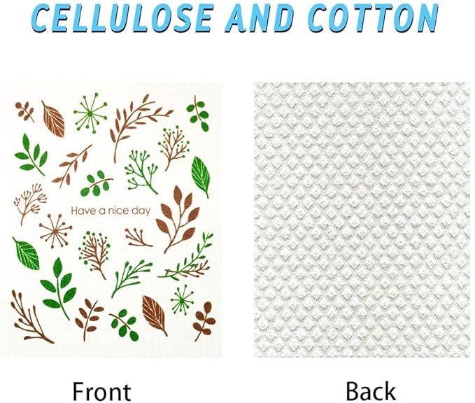 Swedish Dishcloth Reusable Kitchen Dish Towels Absorben and Fast Dry Cleaning Cloths Set of 4 No Odor Wipes (Leaf)