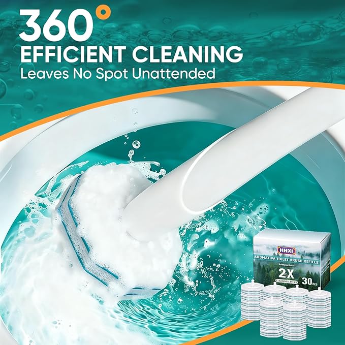 30Ct Aromative Toilet Brush Refills, Toilet Bowl Cleaner Refills, Double-Layer Cleaning Pads Added, Compatible with Most Toilet Brushes，Rainforest Scent（Patented）