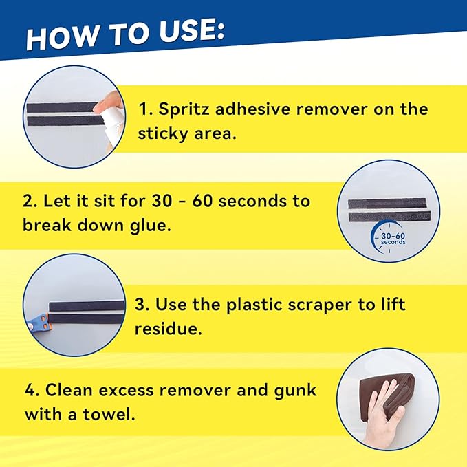 Tiepetly Adhesive Remover Spray 4.06oz, Sticker Remover with Plastic Scraper & 10 Blades, for Tape, Labels, Silicone, Gum & Wax Residue, Safe on Glass, Metal, Plastic (120, Grams)