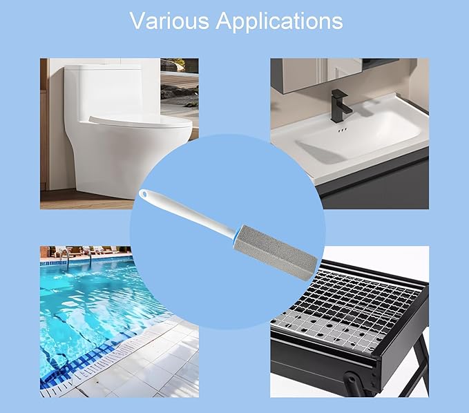10 Pack Toilet Pumice Stone with Extra Long Handle, Pumice Stone for Toilet Cleaning, Toilet Bowl Cleaner, Removing Hard Water for Toilet, Sink, Tile and Pool, 2 Wands+10 Stones