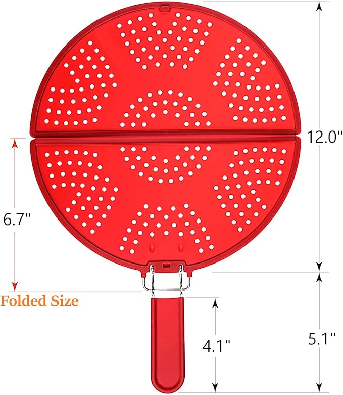 Splatter Screen for Frying Pan Foldable Grease Splatter Guard Silicone Splatter Shields Multifunction Oil Screen for Skillet with Folding Handle Bacon Splatter Screen Strainer