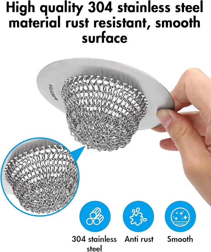 Sink Drain Strainer, Reversible Easy Clean Mesh Sink Strainer with 304 Stainless Steel, Wokdada Revolutionary Anti-Rust Large Kitchen Sink Strainer Food Catcher for Garbage Disposal Without Clogging