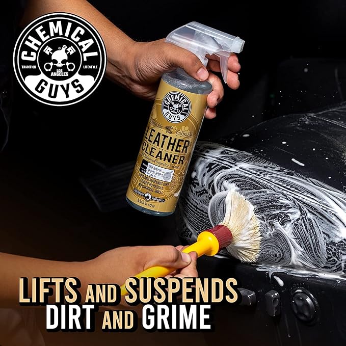 Chemical Guys SPI410 Leather Cleaner and Conditioner Bundle with ACC_S95 Long Bristle Horse Hair Leather Cleaning Brush, Safe for Car, Home, Office, & More (3 Item Bundle with 2-16 fl oz Bottles)