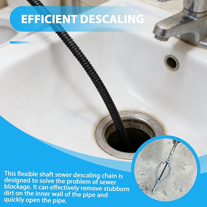 Flex‑Shaft Sewer Descaling Chain, Push-Type Rotary Cable Sewer Dredg, Multi-Purpose PVC Pipe Maintenance Tool for 16mm Spring