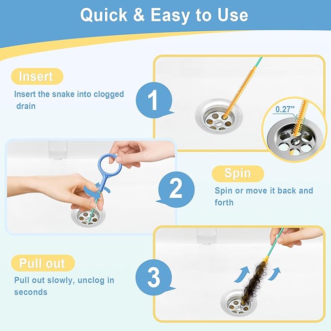 Sink Snake Drain Hair Removal Tool, Reusable 50 Inch Extended Drain Snake Tool Clog Remover, Anti-break Metal Shower Plumbing Snake Drain Cleaner for Bathtub, Bathroom Sink Pipe Cleaning (3 Pack)