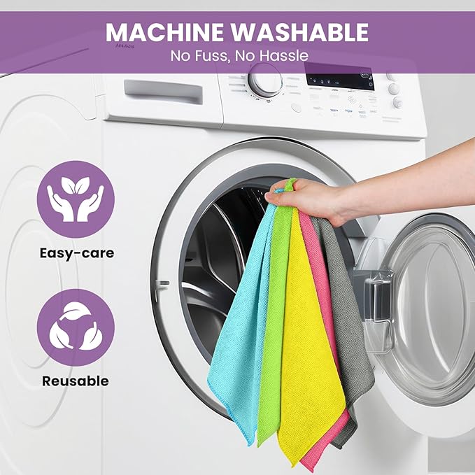 12 Pack Microfiber Cleaning Cloth, 11 Assorted Colors Cleaning Rags for Housekeeping, Colorful Reusable Microfiber Towels for Car, Kitchen, Bathroom and Household Cleaning Supplies, 11.8"X11.8"