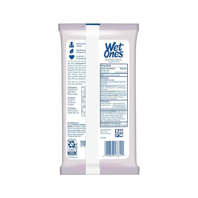 Wet Ones Antibacterial Lavender Hand Wipes | Travel Wipes Case, Moisturizing | 20 ct. Travel Size Wipes (10 pack)