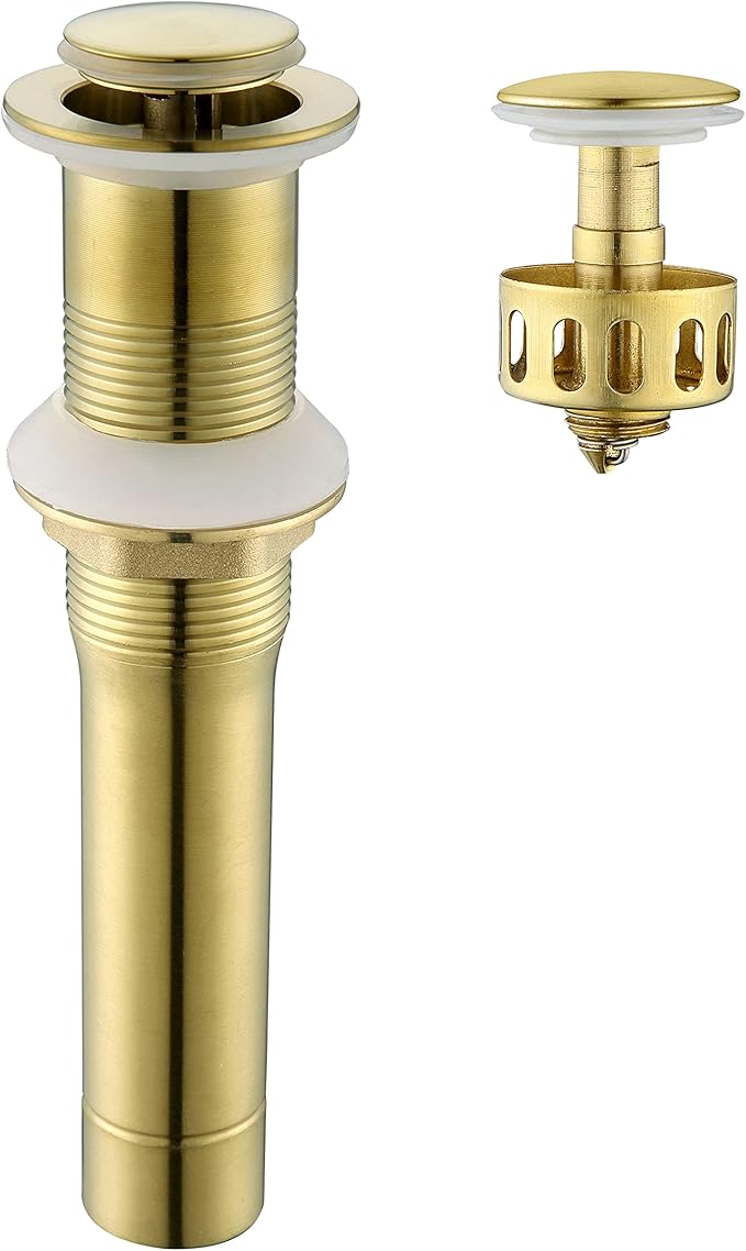 Pop up Sink Drain Stopper for Bathroom Vessel Vanity Sink Art Basin Brushed Gold, Small Cap Without Overflow, Metal Pop-up Drain Strainer with Detachable Basket Stopper