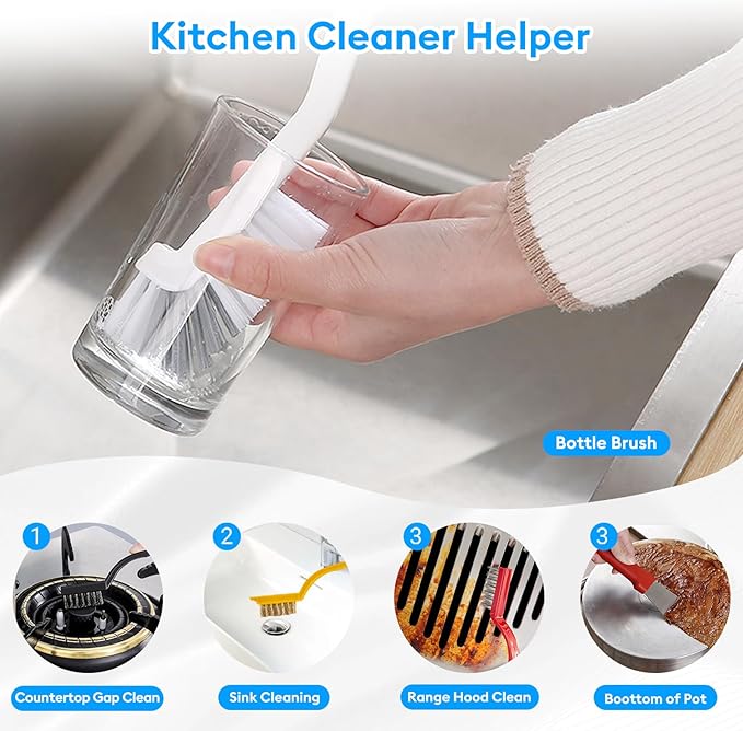 Crevice Cleaning Brush, Thin Hard Bristle Crevice Cleaning Tool Supplies for Tight Place, 11Pcs Small Household Use Cleaning Set for Kitchen, Gout, Gap, Corner, Window Track, Cup, Teapot, Bottle