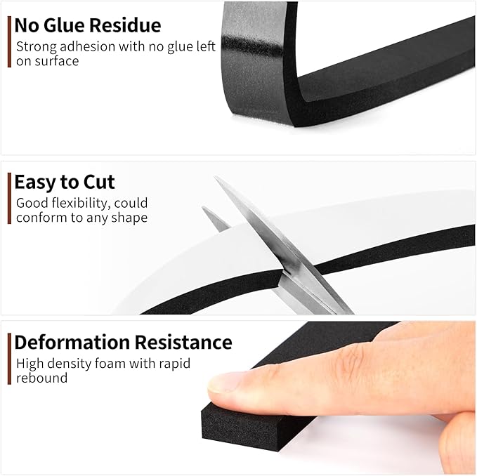 Yotache Foam Insulation Tape 2 Rolls 1" x3/8", High Density Foam with Adhesive Tape Self Stick Weather Stripping Thick, Total 13 Feet Long (2 X 6.5 Ft Each)