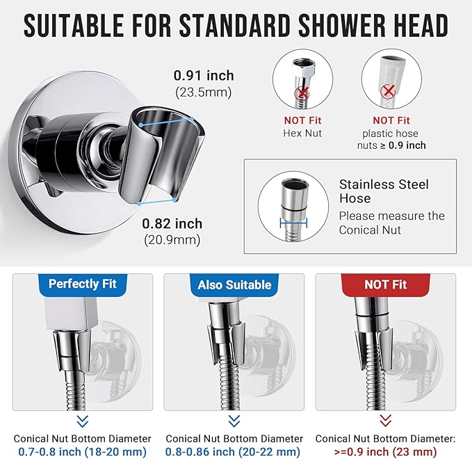 G-Promise All Metal Handheld Shower Head Holder, Adjustable Wall Mount Shower Wand Bracket, Strong Adhesive Disc Mount or Drill Installation (Round, Chrome)