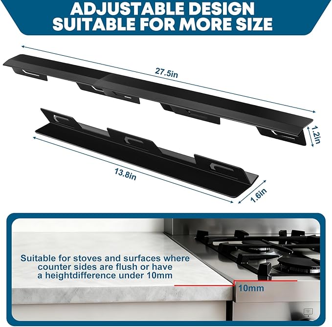 Stove Gap Covers Stainless Steel, 2PCS Anti-slip Not Sharp 13.8"~27" Adjustable Oven Gap Filler for Counter, Stove Guards Effectively Protect Cooktop Trim Kit Suitable for Surface