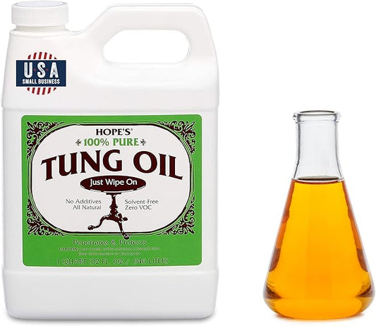 HOPE'S 100% Pure Tung Oil, Food Safe, Premium Waterproof Natural Wood Finish and Sealer for Indoor and Outdoor Projects, 32 Fl Oz, 1 Pack