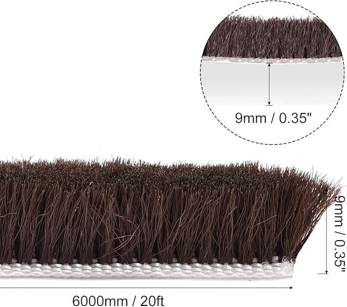 uxcell Weather Stripping Brush, 20ft L x 0.35" W x 0.35" H Self-Adhesive Seal Weatherstrip Sweep Brush Brown for Door Window